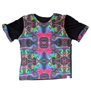 Terafractal Quantum Rainbow Tipper Patchwork Fractal Tee Size Large